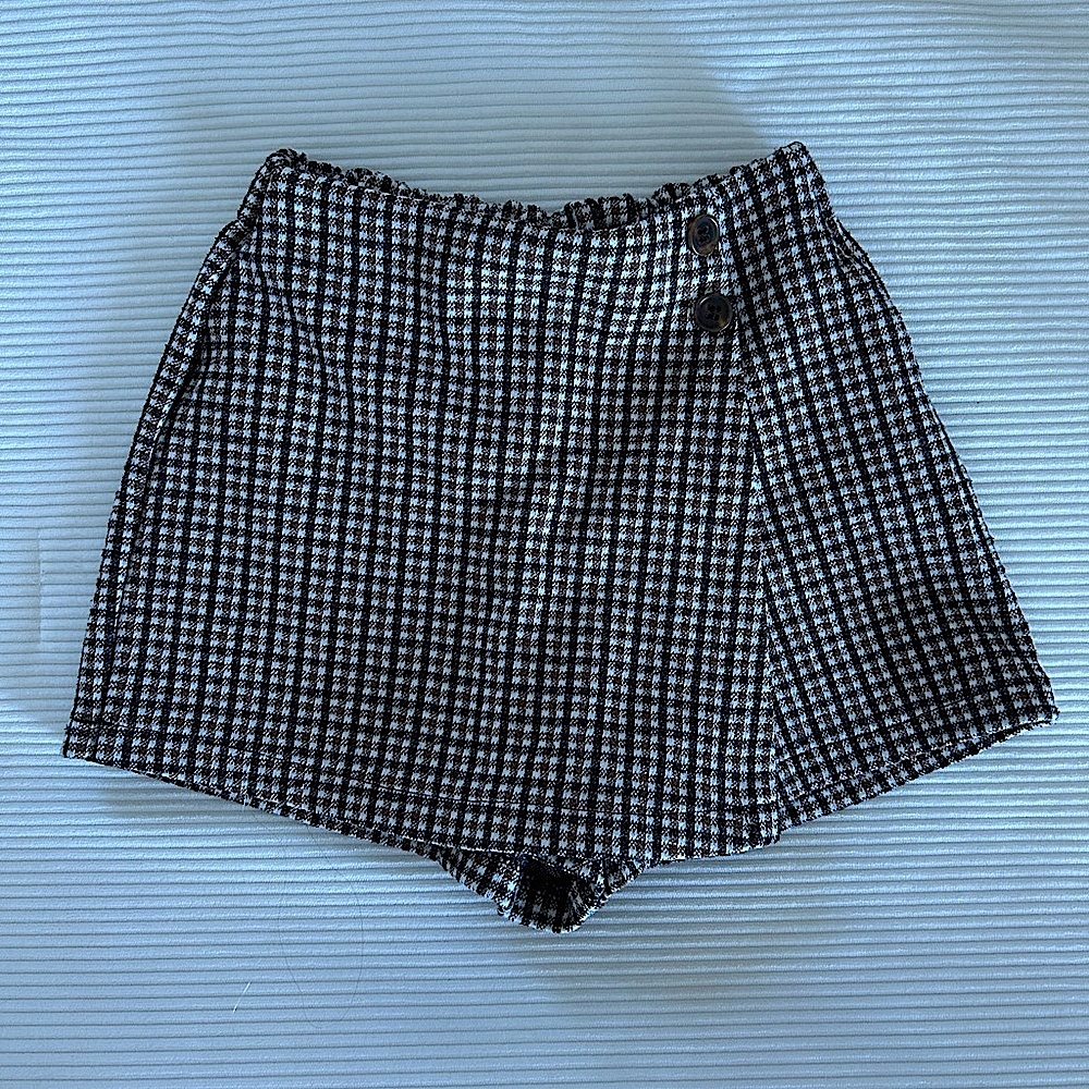 Zara Black and White Plaid Skort with Button Detail